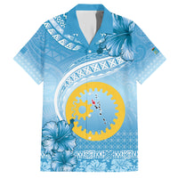 Sanma Vanuatu Family Matching Short Sleeve Bodycon Dress and Hawaiian Shirt Hibiscus Sand Drawing with Pacific Pattern LT9 Dad's Shirt - Short Sleeve Blue Art - Polynesian Pride