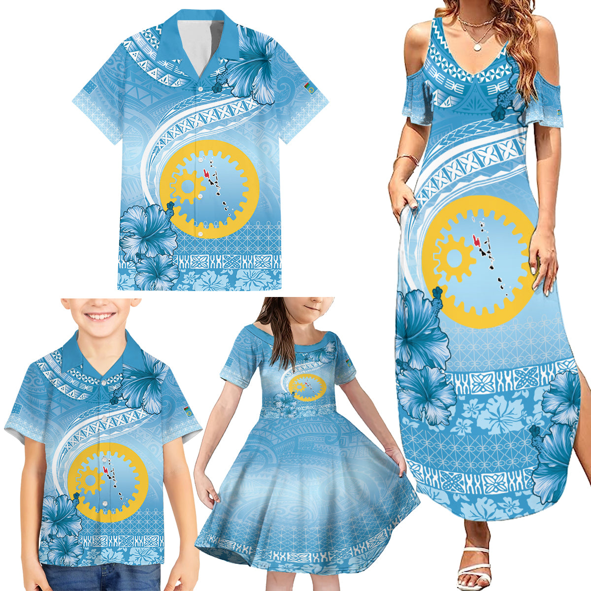 Sanma Vanuatu Family Matching Summer Maxi Dress and Hawaiian Shirt Hibiscus Sand Drawing with Pacific Pattern LT9 - Polynesian Pride