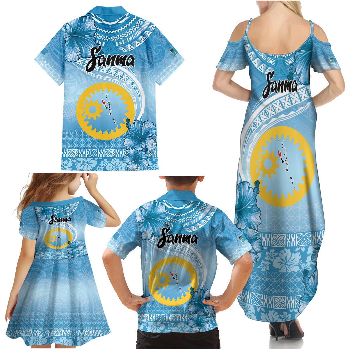 Sanma Vanuatu Family Matching Summer Maxi Dress and Hawaiian Shirt Hibiscus Sand Drawing with Pacific Pattern LT9 - Polynesian Pride