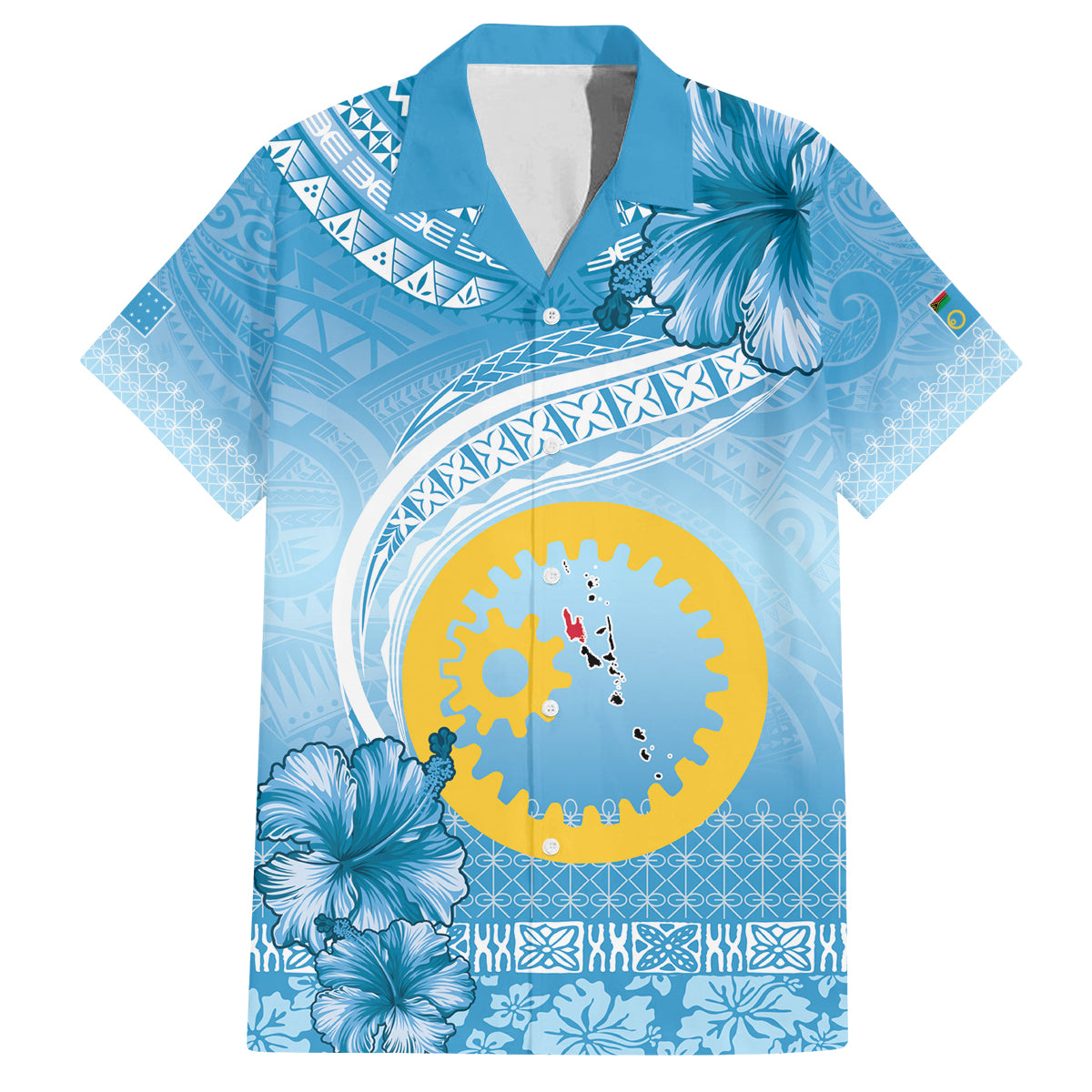 Sanma Vanuatu Family Matching Summer Maxi Dress and Hawaiian Shirt Hibiscus Sand Drawing with Pacific Pattern LT9 Dad's Shirt - Short Sleeve Blue Art - Polynesian Pride