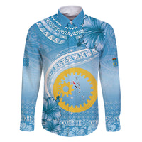 Sanma Vanuatu Family Matching Summer Maxi Dress and Hawaiian Shirt Hibiscus Sand Drawing with Pacific Pattern LT9 Dad's Shirt - Long Sleeve Blue Art - Polynesian Pride