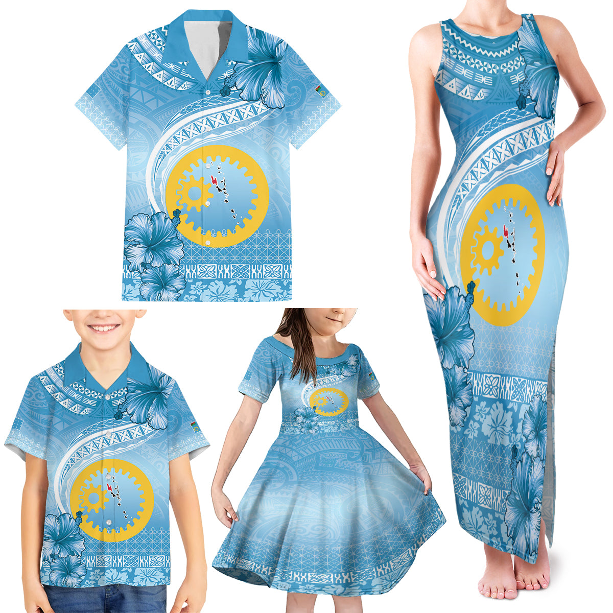 Sanma Vanuatu Family Matching Tank Maxi Dress and Hawaiian Shirt Hibiscus Sand Drawing with Pacific Pattern LT9 - Polynesian Pride