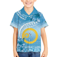 Sanma Vanuatu Family Matching Tank Maxi Dress and Hawaiian Shirt Hibiscus Sand Drawing with Pacific Pattern LT9 Son's Shirt Blue Art - Polynesian Pride
