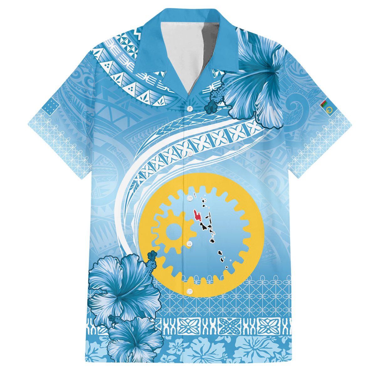 Sanma Vanuatu Hawaiian Shirt Hibiscus Sand Drawing with Pacific Pattern LT9 Blue Art - Polynesian Pride