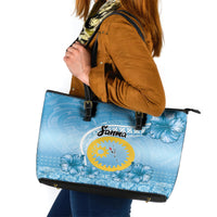 Sanma Vanuatu Leather Tote Bag Hibiscus Sand Drawing with Pacific Pattern LT9 Blue Art - Polynesian Pride