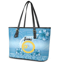 Sanma Vanuatu Leather Tote Bag Hibiscus Sand Drawing with Pacific Pattern LT9 - Polynesian Pride