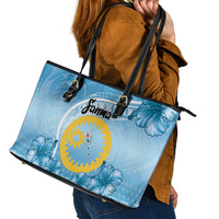 Sanma Vanuatu Leather Tote Bag Hibiscus Sand Drawing with Pacific Pattern LT9 - Polynesian Pride