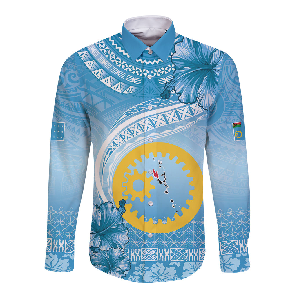 Sanma Vanuatu Long Sleeve Button Shirt Hibiscus Sand Drawing with Pacific Pattern