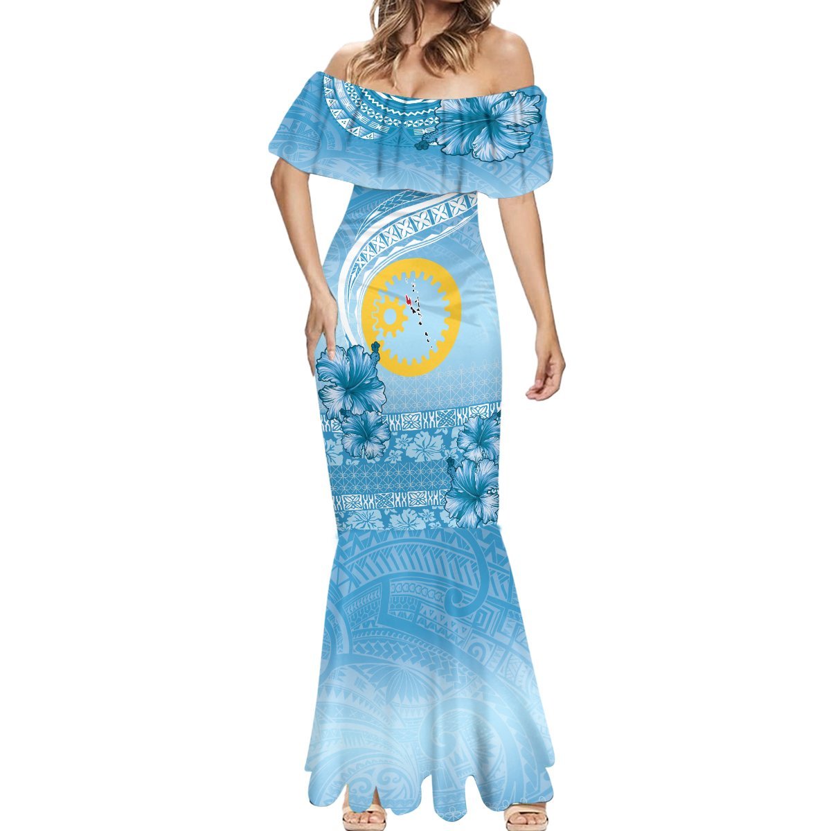 Sanma Vanuatu Mermaid Dress Hibiscus Sand Drawing with Pacific Pattern LT9 - Polynesian Pride