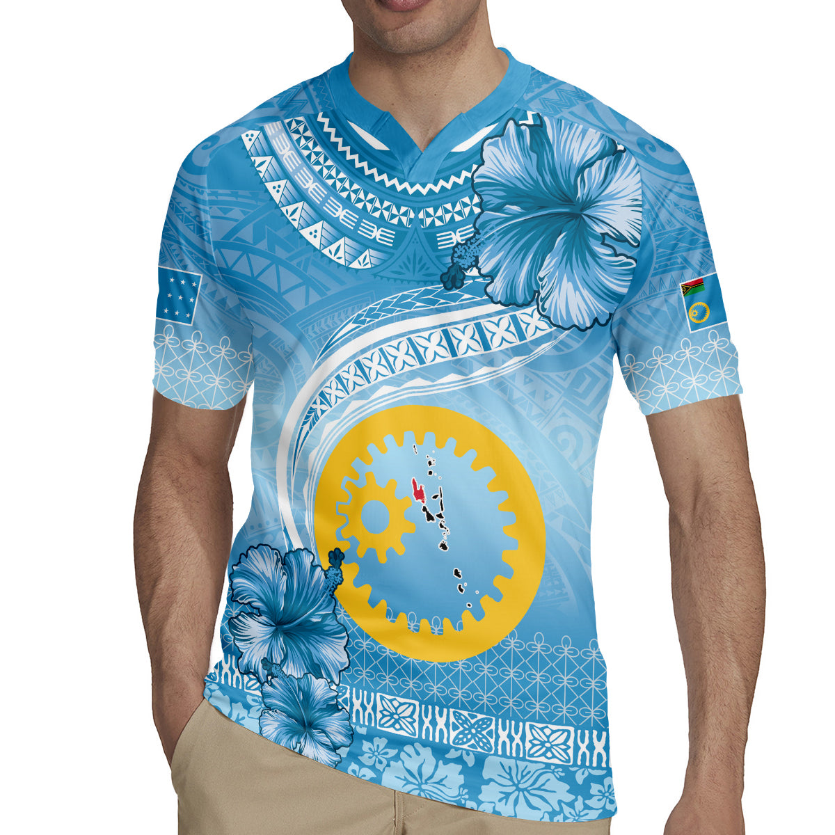 Sanma Vanuatu Rugby Jersey Hibiscus Sand Drawing with Pacific Pattern