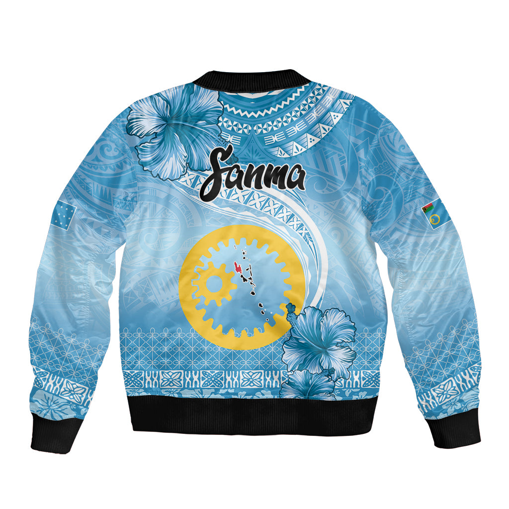 Sanma Vanuatu Sleeve Zip Bomber Jacket Hibiscus Sand Drawing with Pacific Pattern