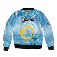 Sanma Vanuatu Sleeve Zip Bomber Jacket Hibiscus Sand Drawing with Pacific Pattern