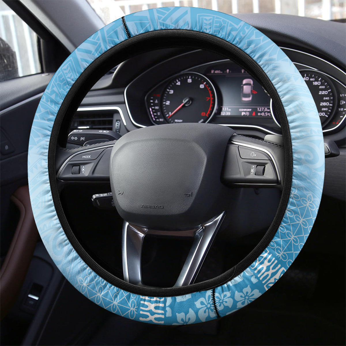 Sanma Vanuatu Steering Wheel Cover Hibiscus Sand Drawing with Pacific Pattern