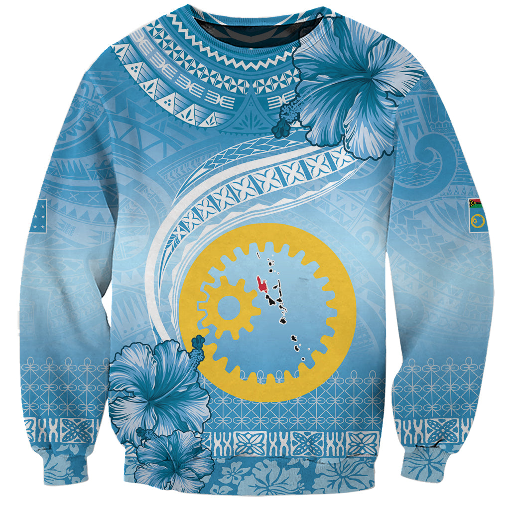 Sanma Vanuatu Sweatshirt Hibiscus Sand Drawing with Pacific Pattern LT9 Unisex Blue Art - Polynesian Pride