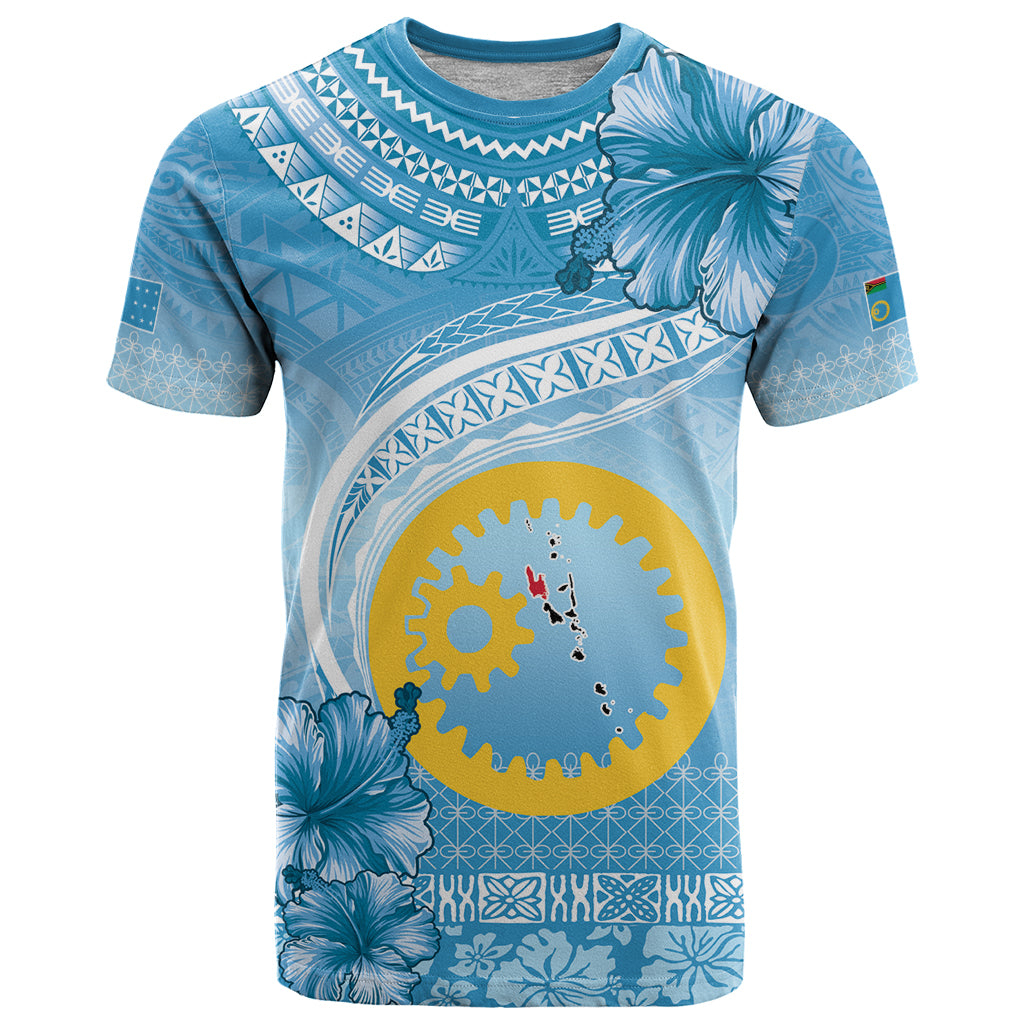 Sanma Vanuatu T Shirt Hibiscus Sand Drawing with Pacific Pattern LT9 Blue Art - Polynesian Pride