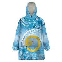 Sanma Vanuatu Wearable Blanket Hoodie Hibiscus Sand Drawing with Pacific Pattern LT9 One Size Blue Art - Polynesian Pride