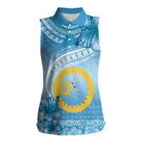 Sanma Vanuatu Women Sleeveless Polo Shirt Hibiscus Sand Drawing with Pacific Pattern