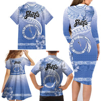 Shefa Vanuatu Family Matching Long Sleeve Bodycon Dress and Hawaiian Shirt Hibiscus Sand Drawing with Pacific Pattern