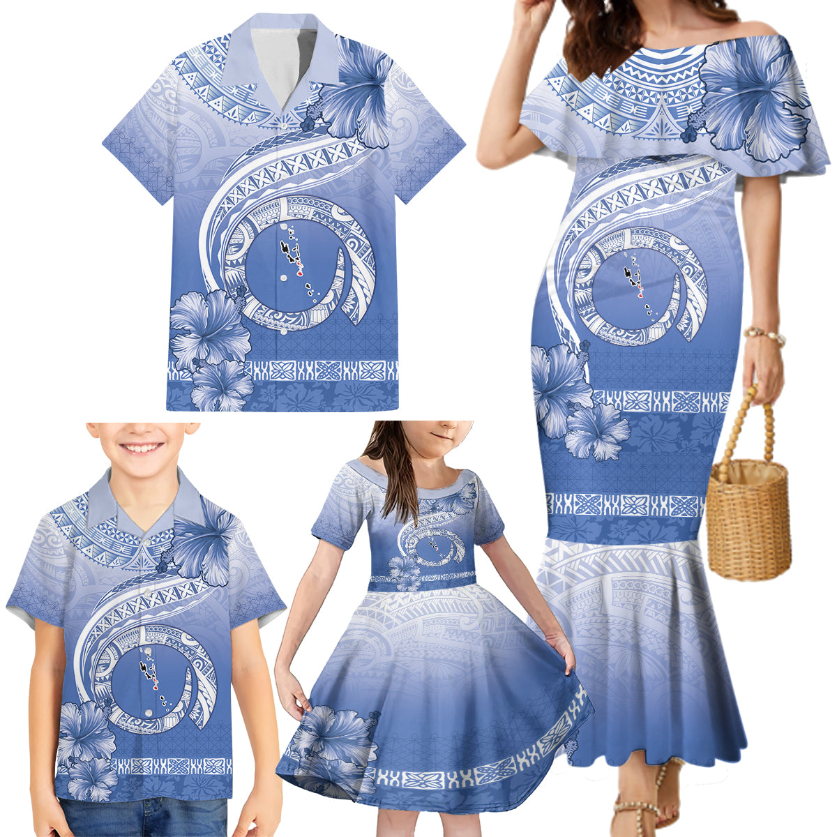 Shefa Vanuatu Family Matching Mermaid Dress and Hawaiian Shirt Hibiscus Sand Drawing with Pacific Pattern LT9 - Polynesian Pride