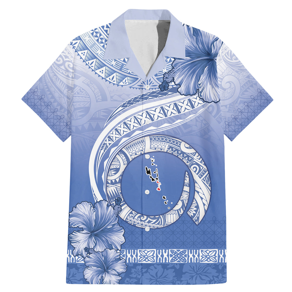 Shefa Vanuatu Family Matching Mermaid Dress and Hawaiian Shirt Hibiscus Sand Drawing with Pacific Pattern LT9 Dad's Shirt - Short Sleeve Blue Art - Polynesian Pride
