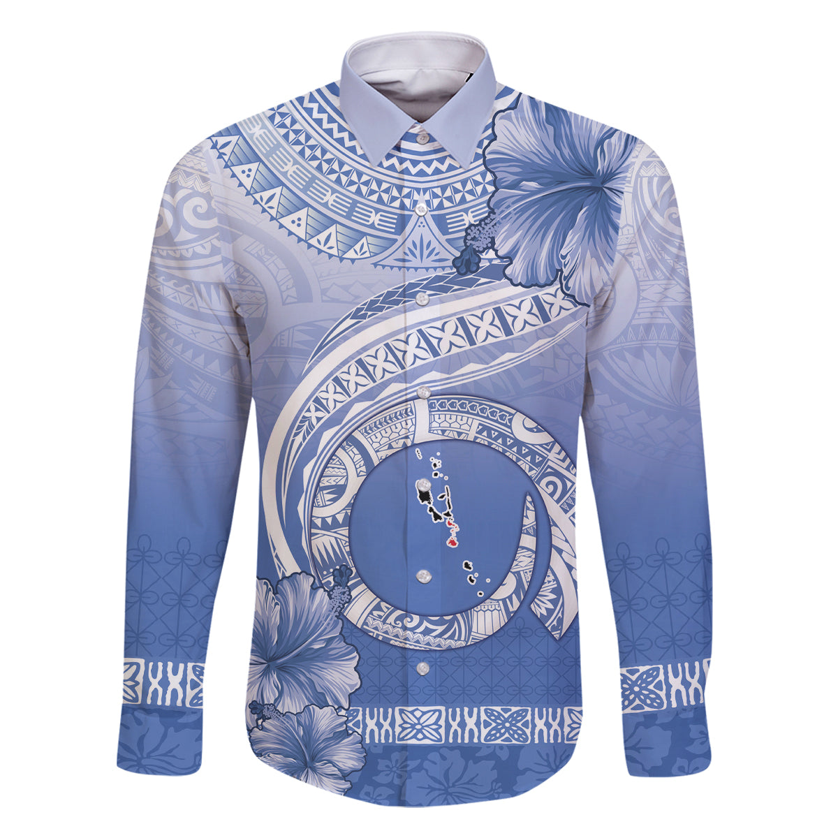 Shefa Vanuatu Family Matching Mermaid Dress and Hawaiian Shirt Hibiscus Sand Drawing with Pacific Pattern LT9 Dad's Shirt - Long Sleeve Blue Art - Polynesian Pride