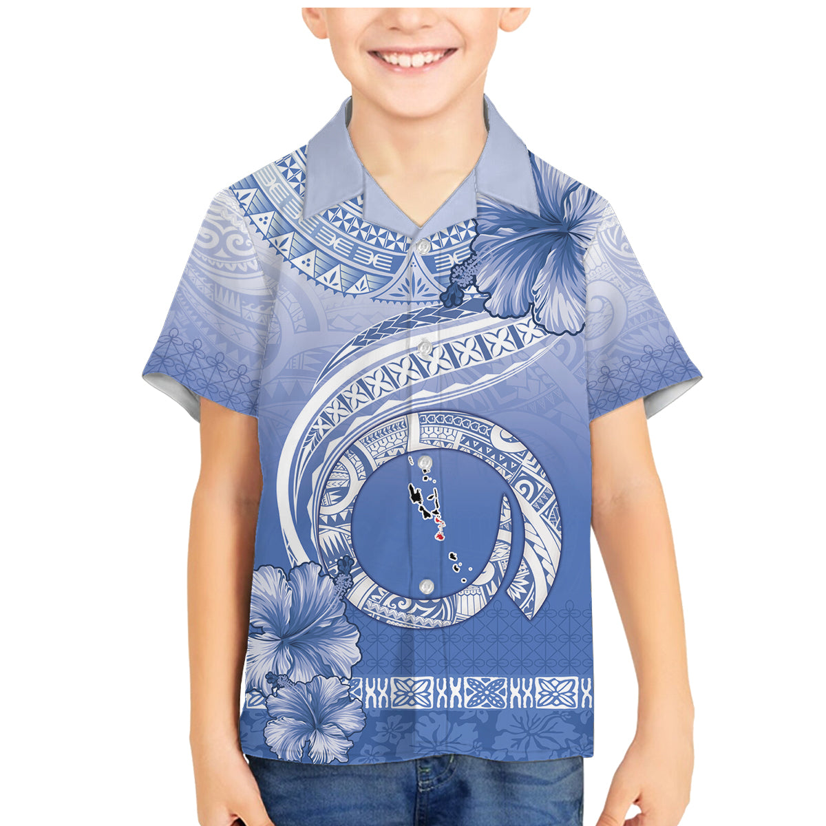 Shefa Vanuatu Family Matching Mermaid Dress and Hawaiian Shirt Hibiscus Sand Drawing with Pacific Pattern LT9 Son's Shirt Blue Art - Polynesian Pride