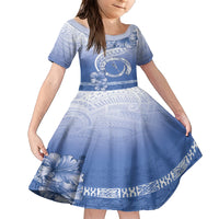 Shefa Vanuatu Family Matching Short Sleeve Bodycon Dress and Hawaiian Shirt Hibiscus Sand Drawing with Pacific Pattern LT9 Daughter's Dress Blue Art - Polynesian Pride