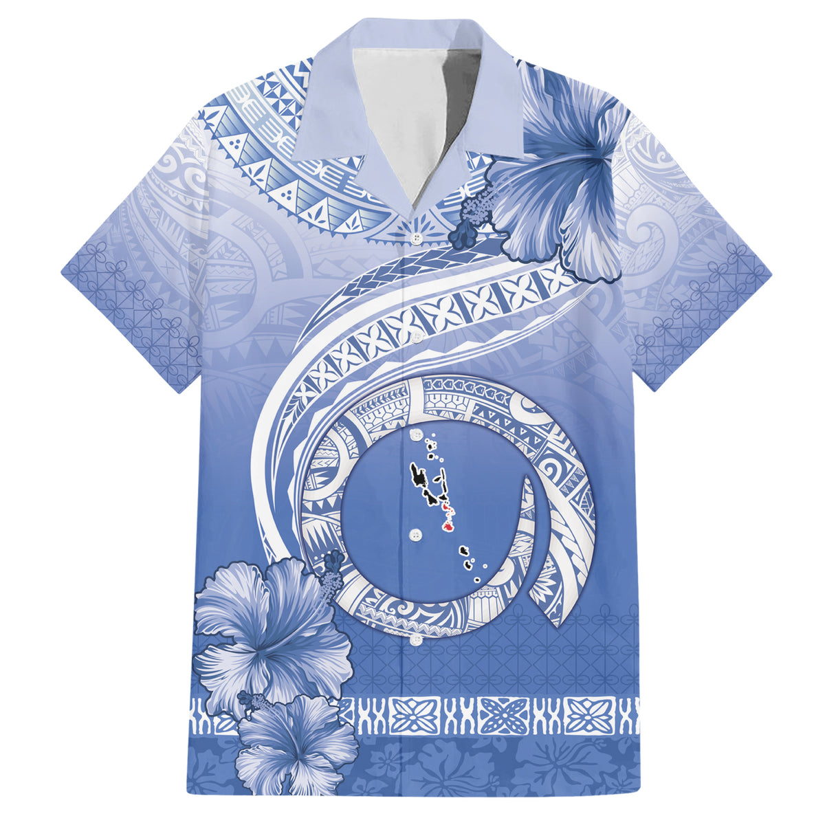 Shefa Vanuatu Family Matching Short Sleeve Bodycon Dress and Hawaiian Shirt Hibiscus Sand Drawing with Pacific Pattern LT9 Dad's Shirt - Short Sleeve Blue Art - Polynesian Pride