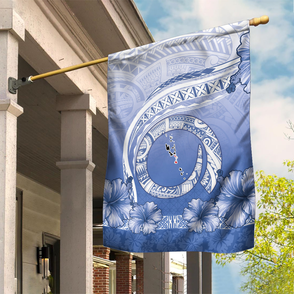 Shefa Vanuatu Garden Flag Hibiscus Sand Drawing with Pacific Pattern