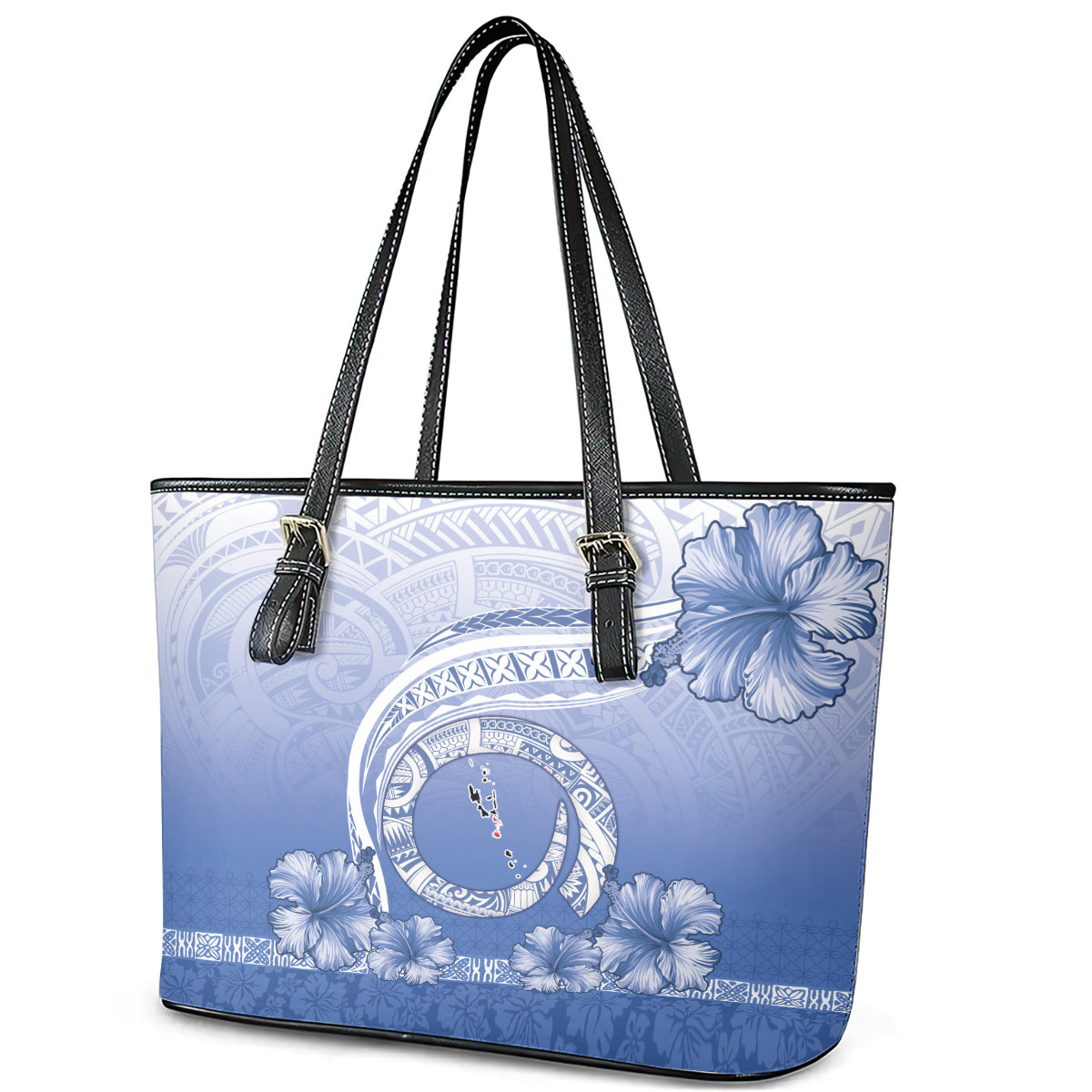 Shefa Vanuatu Leather Tote Bag Hibiscus Sand Drawing with Pacific Pattern LT9 - Polynesian Pride