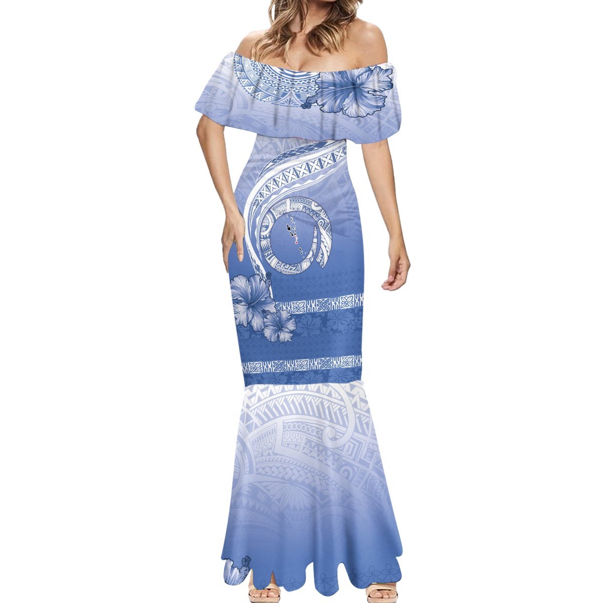 Shefa Vanuatu Mermaid Dress Hibiscus Sand Drawing with Pacific Pattern LT9 - Polynesian Pride