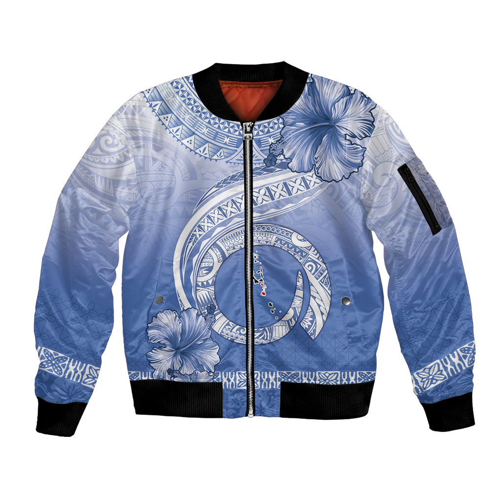 Shefa Vanuatu Sleeve Zip Bomber Jacket Hibiscus Sand Drawing with Pacific Pattern