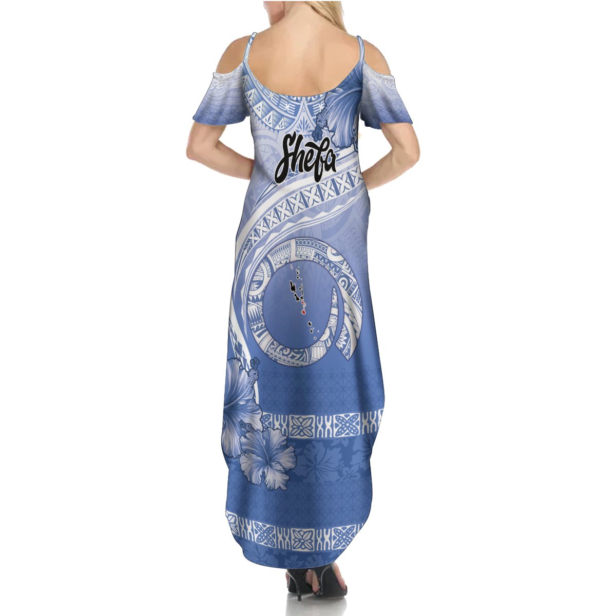 Shefa Vanuatu Summer Maxi Dress Hibiscus Sand Drawing with Pacific Pattern LT9 - Polynesian Pride