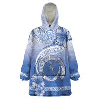 Shefa Vanuatu Wearable Blanket Hoodie Hibiscus Sand Drawing with Pacific Pattern LT9 One Size Blue Art - Polynesian Pride