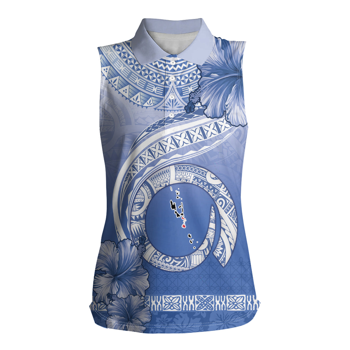 Shefa Vanuatu Women Sleeveless Polo Shirt Hibiscus Sand Drawing with Pacific Pattern LT9 Female Blue Art - Polynesian Pride