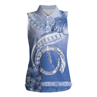 Shefa Vanuatu Women Sleeveless Polo Shirt Hibiscus Sand Drawing with Pacific Pattern LT9 Female Blue Art - Polynesian Pride