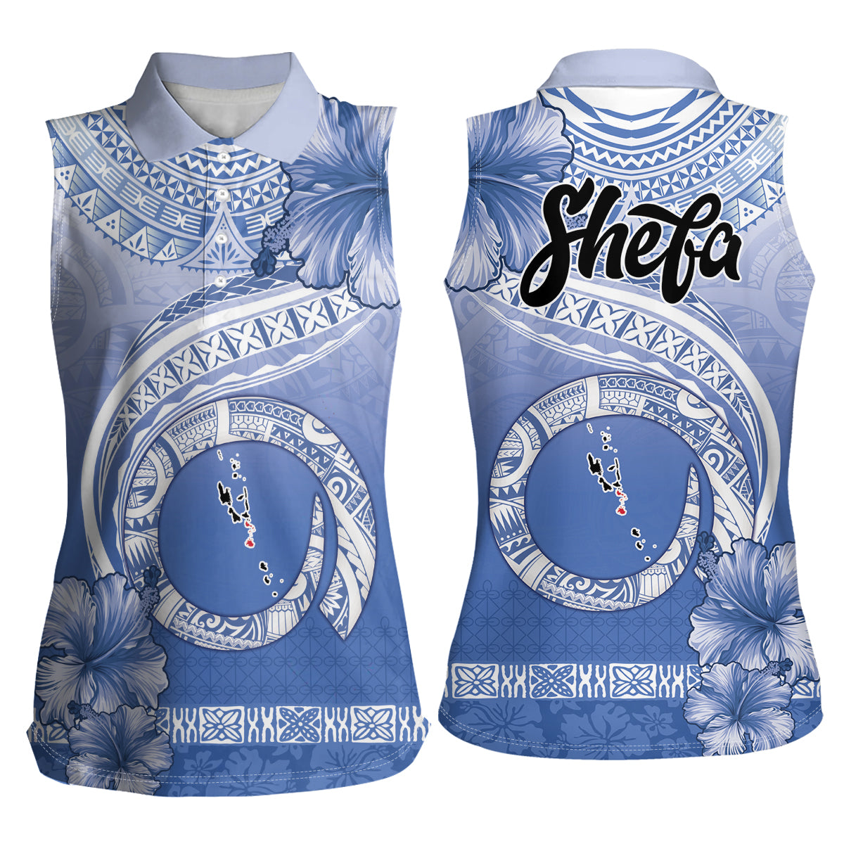 Shefa Vanuatu Women Sleeveless Polo Shirt Hibiscus Sand Drawing with Pacific Pattern LT9 - Polynesian Pride