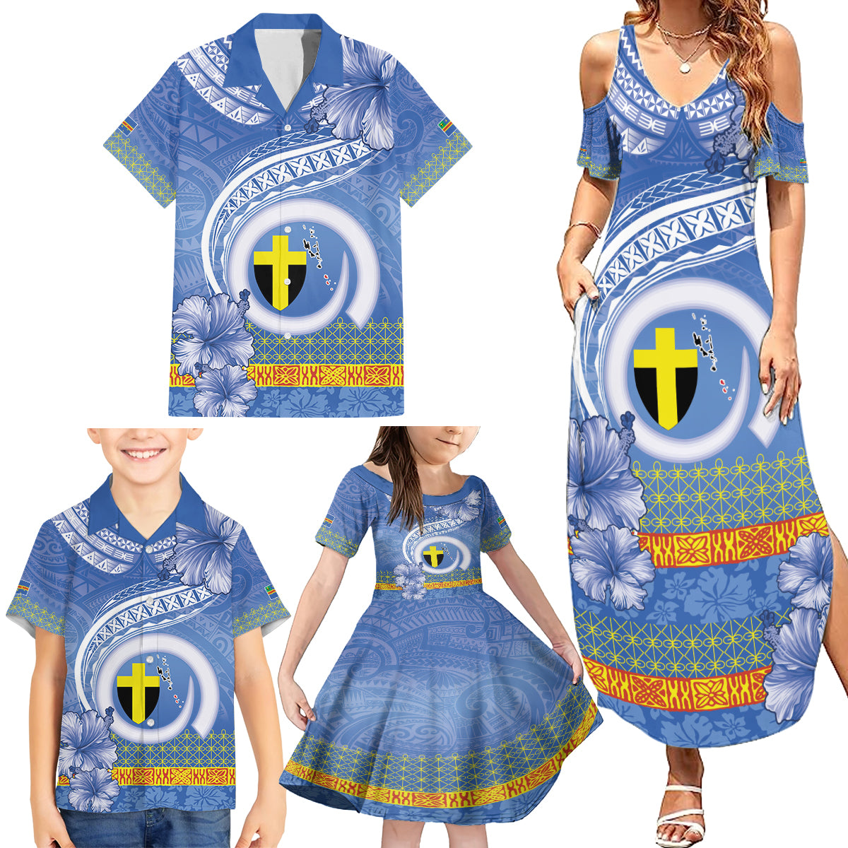 Tafea Vanuatu Family Matching Summer Maxi Dress and Hawaiian Shirt Hibiscus Sand Drawing with Pacific Pattern LT9 - Polynesian Pride