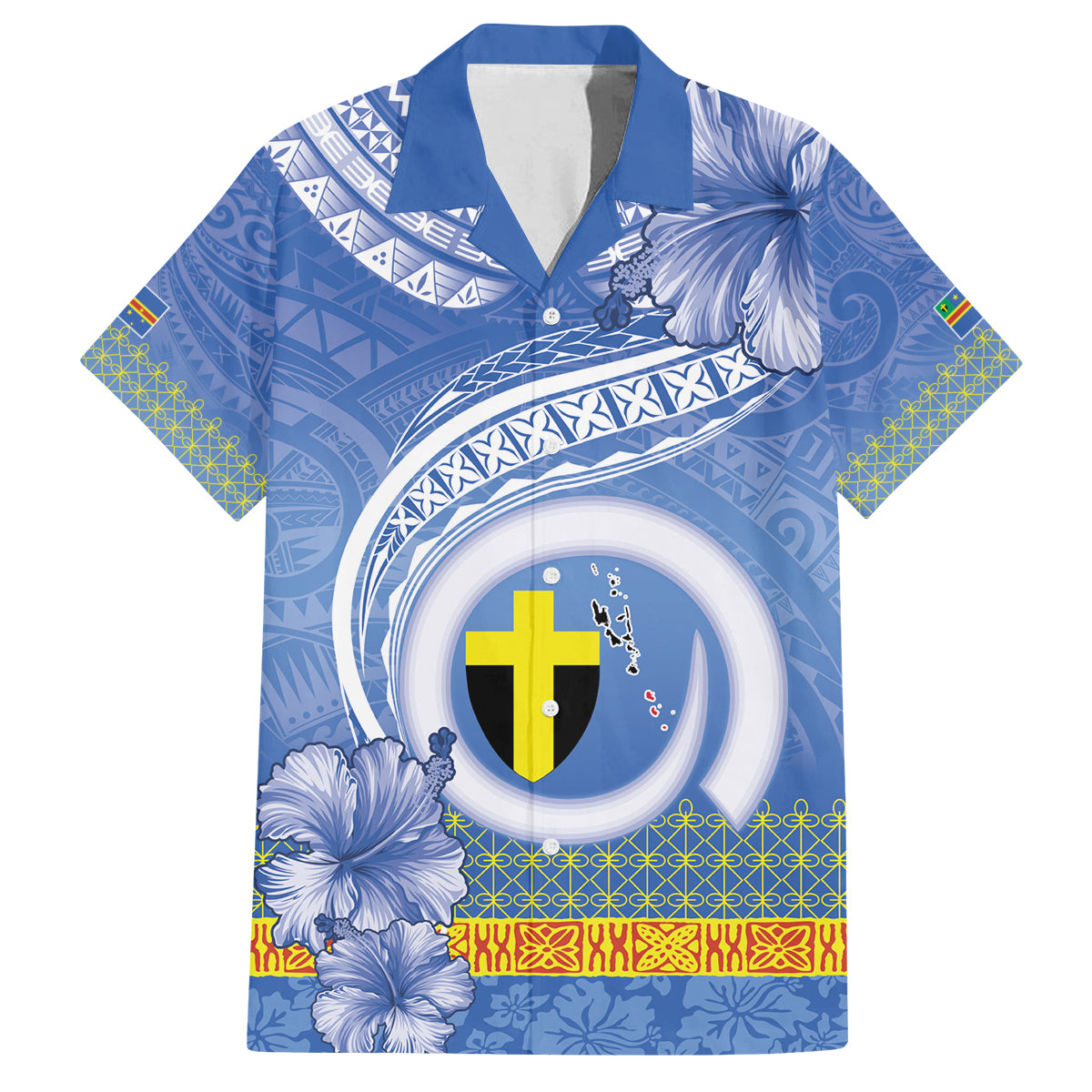 Tafea Vanuatu Family Matching Tank Maxi Dress and Hawaiian Shirt Hibiscus Sand Drawing with Pacific Pattern LT9 Dad's Shirt - Short Sleeve Blue Art - Polynesian Pride