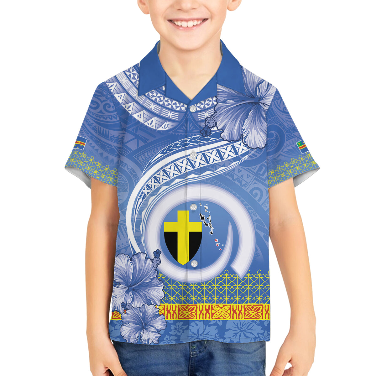 Tafea Vanuatu Family Matching Tank Maxi Dress and Hawaiian Shirt Hibiscus Sand Drawing with Pacific Pattern LT9 Son's Shirt Blue Art - Polynesian Pride