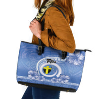 Tafea Vanuatu Leather Tote Bag Hibiscus Sand Drawing with Pacific Pattern LT9 Blue Art - Polynesian Pride