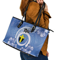 Tafea Vanuatu Leather Tote Bag Hibiscus Sand Drawing with Pacific Pattern LT9 - Polynesian Pride