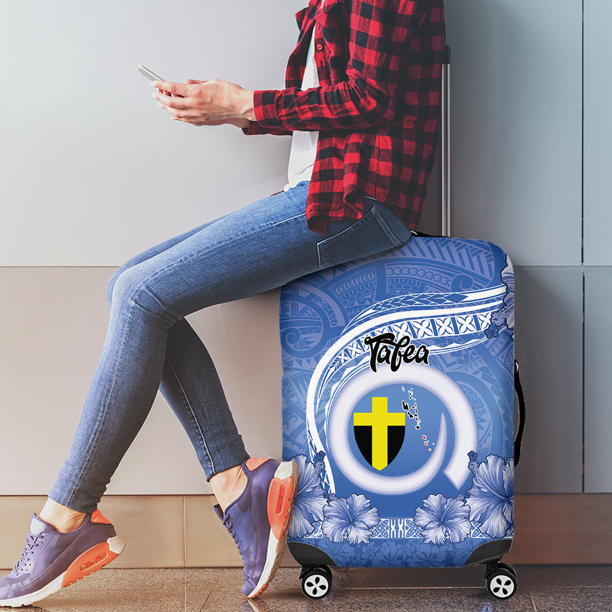 Tafea Vanuatu Luggage Cover Hibiscus Sand Drawing with Pacific Pattern