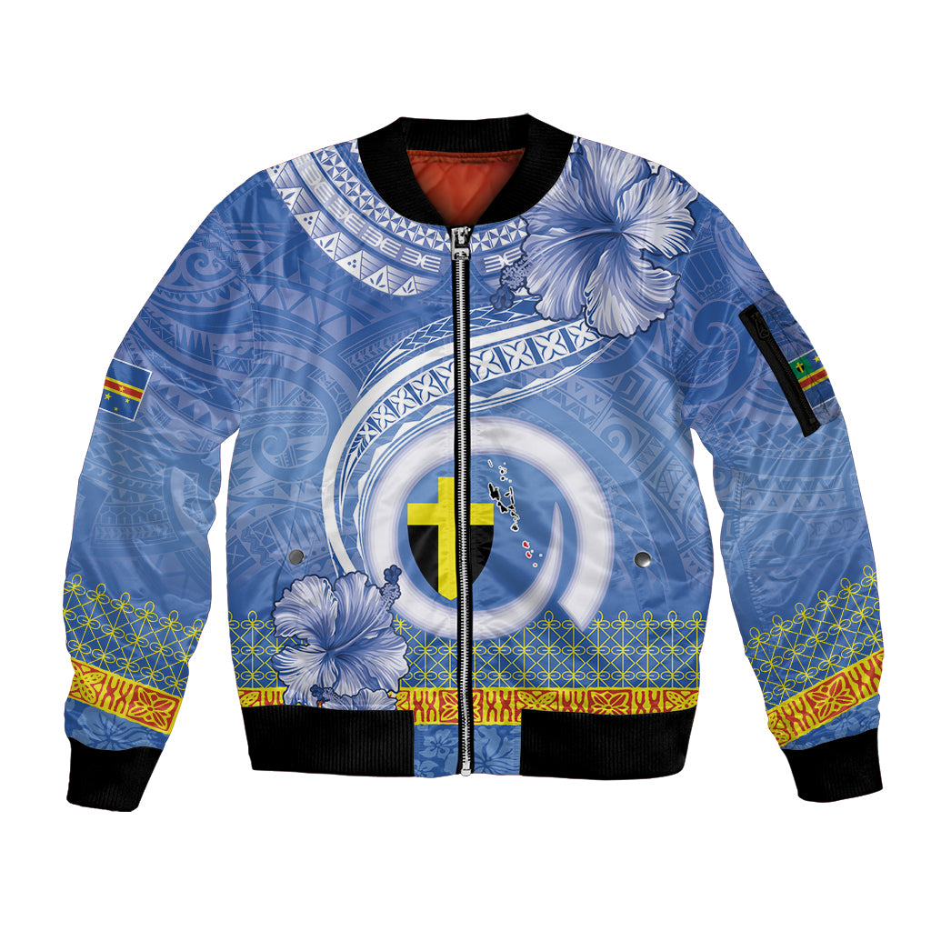 Tafea Vanuatu Sleeve Zip Bomber Jacket Hibiscus Sand Drawing with Pacific Pattern