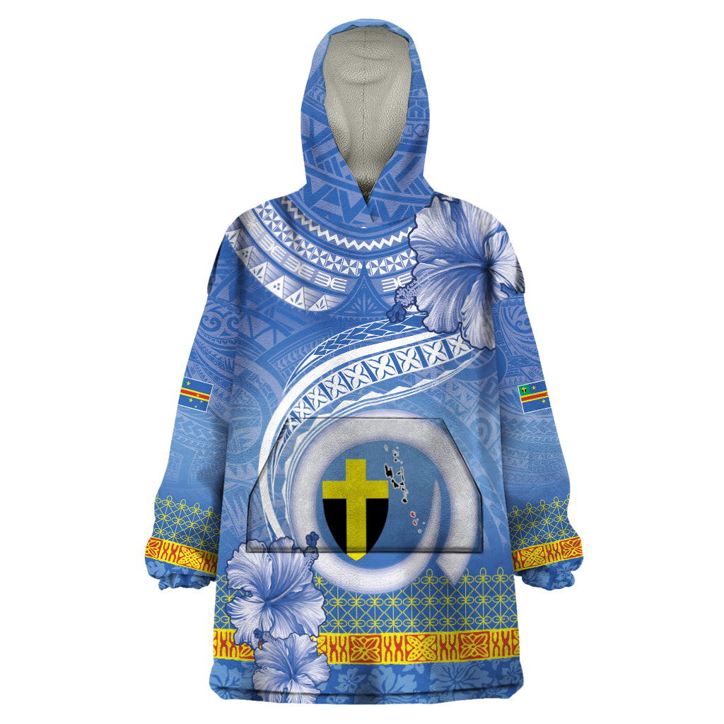 Tafea Vanuatu Wearable Blanket Hoodie Hibiscus Sand Drawing with Pacific Pattern LT9 One Size Blue Art - Polynesian Pride