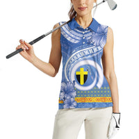 Tafea Vanuatu Women Sleeveless Polo Shirt Hibiscus Sand Drawing with Pacific Pattern