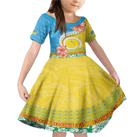 Torba Vanuatu Family Matching Mermaid Dress and Hawaiian Shirt Hibiscus Sand Drawing with Pacific Pattern LT9 Daughter's Dress Green Gold - Polynesian Pride