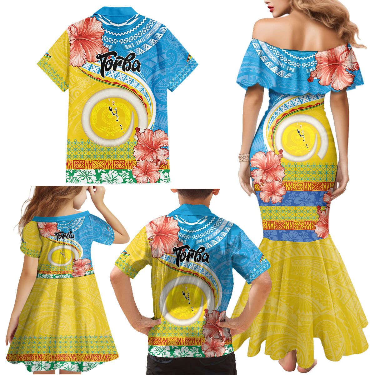 Torba Vanuatu Family Matching Mermaid Dress and Hawaiian Shirt Hibiscus Sand Drawing with Pacific Pattern LT9 - Polynesian Pride