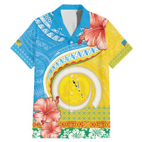 Torba Vanuatu Family Matching Mermaid Dress and Hawaiian Shirt Hibiscus Sand Drawing with Pacific Pattern LT9 Dad's Shirt - Short Sleeve Green Gold - Polynesian Pride