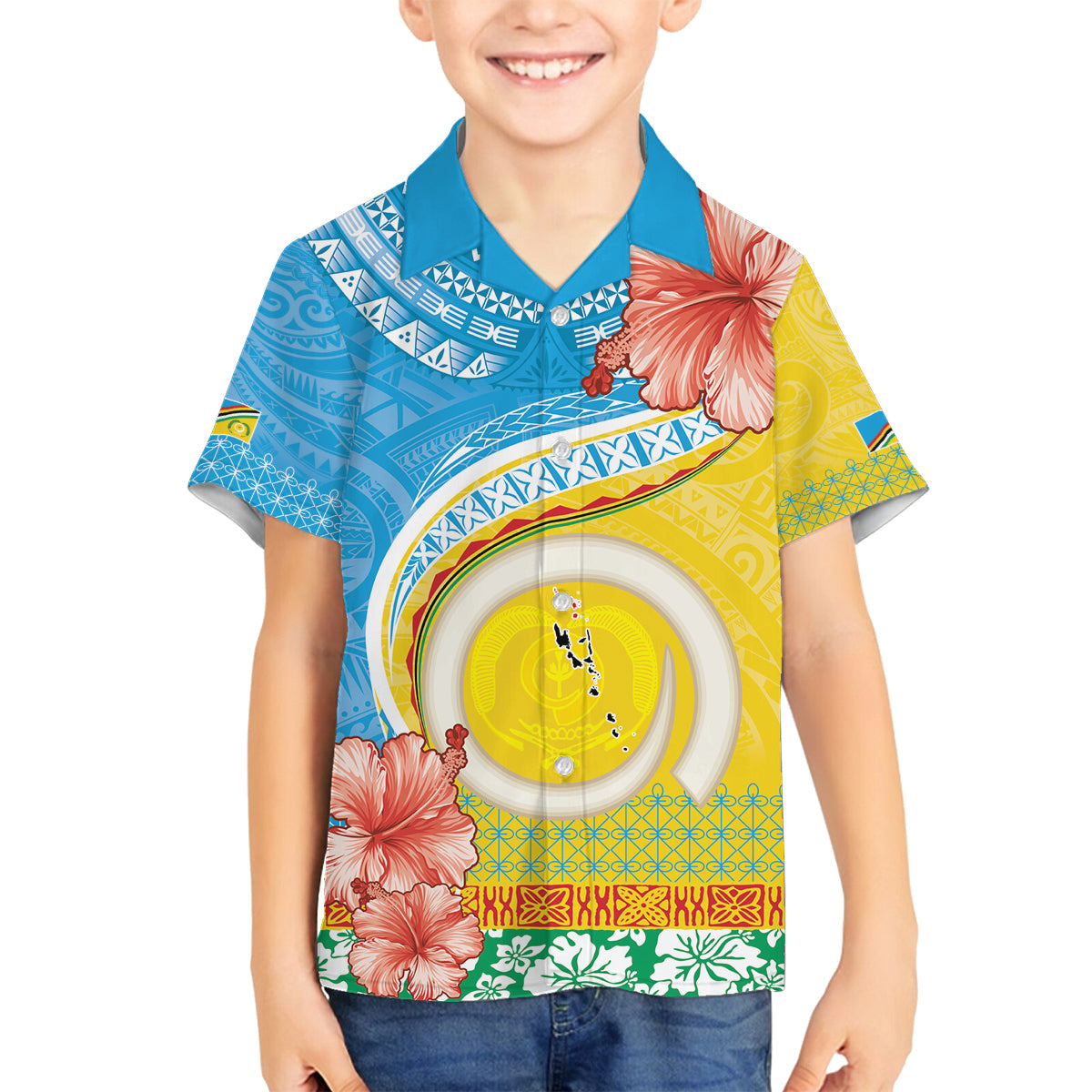 Torba Vanuatu Family Matching Off Shoulder Short Dress and Hawaiian Shirt Hibiscus Sand Drawing with Pacific Pattern